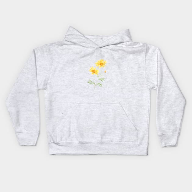 Yellow Margaret daisy watercolor Kids Hoodie by colorandcolor